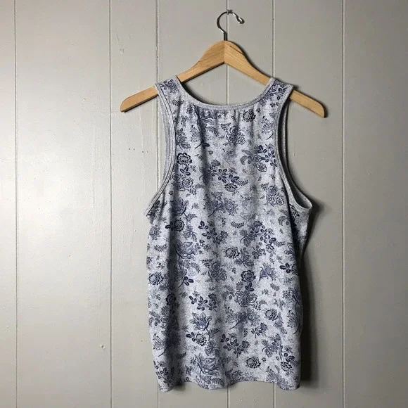 LUCKY BRAND GRAY BLUE FLORAL PATTERN SCOOP NECK TANK TOP WOMENS SIZE MEDIUM - Picture 4 of 6